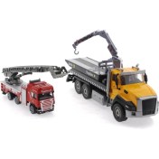 Resim MEGA Die Cast Çek Bırak Vinçli Kurtarıcı ve Merdivenli Itfaiye Aracı 