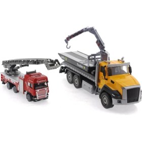 Resim MEGA Die Cast Çek Bırak Vinçli Kurtarıcı ve Merdivenli Itfaiye Aracı 