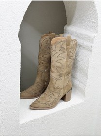 Resim 25k131-1 Taşlı 7cm Topuklu Western Çizme Kadın 001 