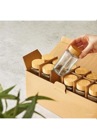 Resim 12'li Baharat Kavanozu Bambu Kapaklı Kavanoz Baharatlık Etiklet Açık Bej 