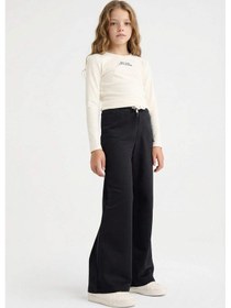 Resim Defacto Kız Çocuk Wide Leg Beli Lastikli Geniş Paça Eşofman Altı D0743A824AU Siyah 