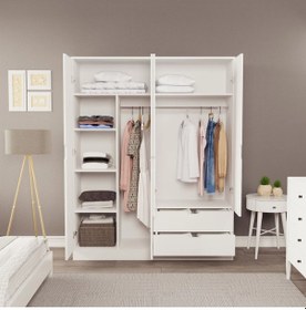 Resim Moderno Xl 4 Kapaklı 2 Çekmeceli Gardırop Geniş Aileler İçin Şık Çözüm Beyaz 