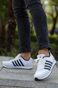 Resim BOUIS Erkek Beyaz Siyah Çizgili Casual Rahat Yumuşak Tabanlı Konforlu Bağcıklı Sneaker Spor Ayakkabı 