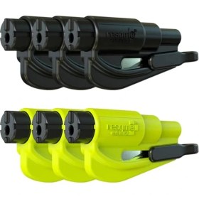 Resim Resqme 6'lı Aile Paketi, Orijinal Acil Durum Anahtarlığı, Araç Kaçış Aracı, 2'si 1 Arada Emniyet Kemeri Kesici ve Pencere Kırıcı, Abd'de Üretilmiştir, Siyah,yeşil 