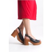 Resim She's Kadın Siyah Deri Dolgu Topuk Sandalet Shes00s011871 Siyah 