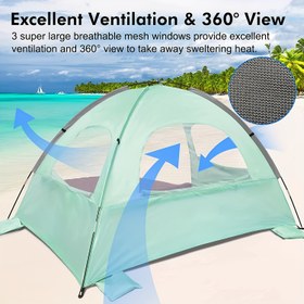 Resim Outdoor kamp çadırı, UV koruma plaj çadırı, UPF 50+ koruma, 3-4 kişilik kapasiteye sahip, plaj kampçılığı için temel çadır, hafif ve kolay kurulumlu taşıma özellikli, plajda kamp, balık tutma veya piknik için gölge çadırı Beach Hut 