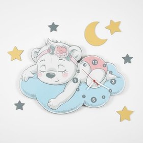 Resim Sevimli Uyuyan Ayı Kız Çocuk Odası Ahşap Duvar Saati ELF-2312027 