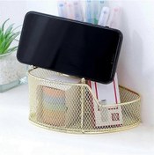 Resim Ganzhoushop Zarif Örgü Kalemlik Üçgen Şekilli Metal Kırtasiye Depolama Tutucu 3 Bölmeli Masaüstü Offlight Altın 