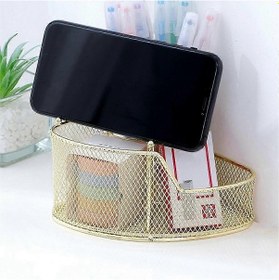 Resim Ganzhoushop Zarif Örgü Kalemlik Üçgen Şekilli Metal Kırtasiye Depolama Tutucu 3 Bölmeli Masaüstü Offlight Altın 