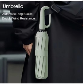 Resim Elmpaly Otomatik Su Geçirmez Katlanır Şemsiye Matcha Yeşili 8 Kaburgalı Siyah Uv Koruma Yuvarlak Demir Aks Çok Amaçlı Kalın 