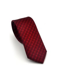 Resim Gaffy Siyah Küp Desenli Kırmızı Dokuma Kumaş Mendilli Slim Fit Kravat // Sdk-2605-5 Kırmızı 