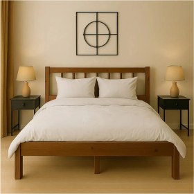 Resim Pinoxi 150CM x 190CM Masif Ahşap 2 Kişilik Yuvarlak Çıtalı Başlıklı Karyola Ceviz Rengi 