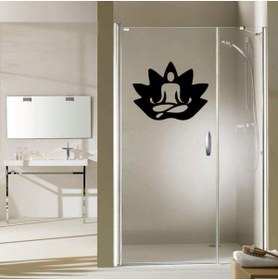 Resim cnpromosyon Nilüfer Çiçeği Üzerinde Yoga Yapan Insan Silüetli Dekoratif Banyo Duşakabin Sticker, Çıkartma, Etik 