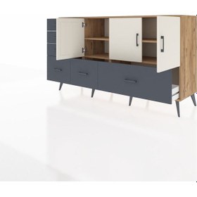 Resim Hyperion Konsol 4 Raflı 6 Çekmeceli 3 Kapaklı 176x44x99 Çam-aytaş Çam-aytaşı/antrasit 