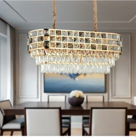 Resim Orrel 8li Sıralı Gold Kristal Taşlı Modern Yemek Odası Salon Sarkıt Avize Sarı 