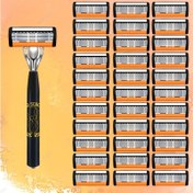 Resim Ultra Keskin 6 Katmanlı Paslanmaz Çelik Erkek Tıraş Bıçağı - Dayanıklı Metal Saplı, Kolay Temizlenir, Pürüzsüz Tıraş Deneyimi İçin Yedek Bıçaklar Dahil, Ergonomik Manuel Düzeltme ve Bakım Seti 