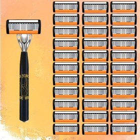 Resim Ultra Keskin 6 Katmanlı Paslanmaz Çelik Erkek Tıraş Bıçağı - Dayanıklı Metal Saplı, Kolay Temizlenir, Pürüzsüz Tıraş Deneyimi İçin Yedek Bıçaklar Dahil, Ergonomik Manuel Düzeltme ve Bakım Seti 