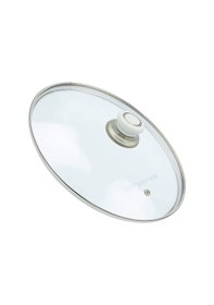 Resim Tencere Tava Cam Buhar Delikli Kapak 30 CM ve Beyaz Tutma Tepe 