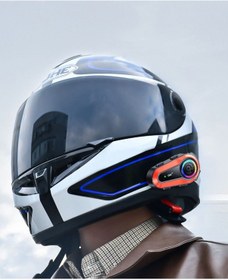 Resim Motorsiklet Kask Interkom Kulaklık Rgb Işık Bluetooth 5.0 Çift Telefon Bağlantı 2x Intercom 