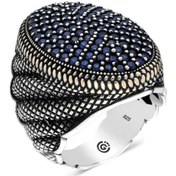 Resim Gumush 546038544 Gümüş Lacivert Zirkon Taşlı Oval Erkek Yüzük 