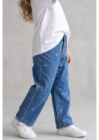 Resim Dmb Boys & Gırls Kız Çocuk Kalp Nakışlı Denim Kot Pantolon Mavi 2-7 Yaş-2791 