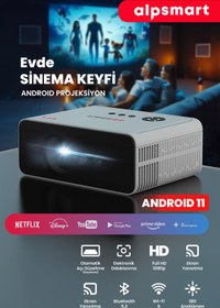 Resim ALPSMART As585 Taşınabilir Android Projeksiyon, Android 11 / Ekran Yansıtma /oto Odak / Wifi 6 