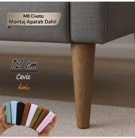 Resim Ahşap Ayak 12 Cm Ceviz M8 Civatalı Bağlantı Aparatlı Dolap Mobilya Koltuk Kanepe Destek Ayağı Ayakları Ceviz 