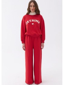 Resim Nocturne Oversize Midi Kadın Pantolon - Günlük Rahatlık Kırmızı 