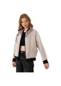 Resim Firststops Kadın Taş Dik Yaka Su Ve Rüzgar Geçirmez Oversize Crop Mevsimlik Yağmurluk Rüzgarlık Taş 