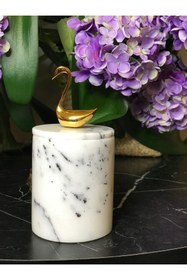 Resim MIARIK DESIGN & DEKORASYON Dekoratif Leylak Mermer Pamukluk Gold Kuğu Detaylı 