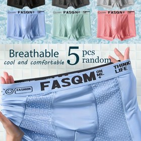 Resim 5'li Paket Buz Slick Erkek Boxer Külot - Nefes Alabilir Mesh Paneller, Serinletici & Esnek Yüksek Elastiklik İç Çamaşırı Rastgele Karışık Renkler ve Harfli Bel Bandı ile Yazlık Günlük Kullanım için, Cesur Harfli Bel Bandı, Rahat Kalıp, Şık Boxerlar, Yumuşak Malzeme, Aktif Yaşam Tarzı 