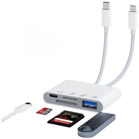 Resim 4 İn 1 Lightning Type-c Çıkışlı Çoklu Kablolu Otg Çevirici Adaptör Sd Tf Kart Okuyucu Usb Hub 
