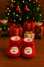 Resim Kiçi Kaydırmaz Taban, Organik, Pamuk Astarlı, Terletmez, Üşütmez Yılbaşı Temalı Bebek Panduf 