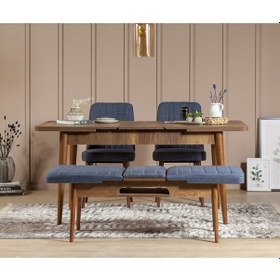 Resim Palermo Benchli Yemek Masası Takımı Ceviz Lacivert 