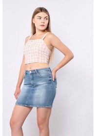 Resim Kadın Mavi Mini Jean Etek Mavi 