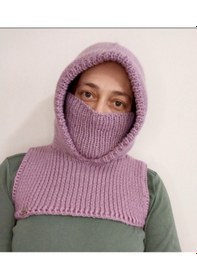 Resim Kemzey Handmade El Yapımı Balaklava, Örgü Şapkalı Boyunluk , Yünlü Şapka Koyu Lila 