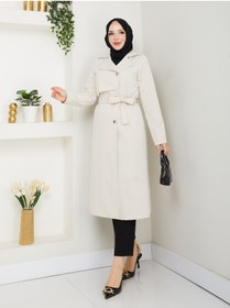 Resim Vibeys Collection Kadın Likralı Keten Kumaş Trençkot 