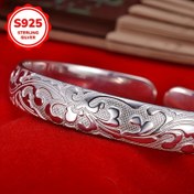 Resim Elegant 925 Gümüş Açık Çalışma Bileklik Bileklik Çiçek ve Geometrik Desenler ile - Anneler Günü Hediyesi, Tüm Mevsimler İçin Aksesuar, Festival Aksesuarı|Şık Bileklik|Dayanıklı Metal, Gümüş Bileklik 