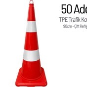 Resim İleri Trafik 50 Adet TPE Trafik Konisi 90 cm Çift Reflektifli Trafik Dubası Seti 