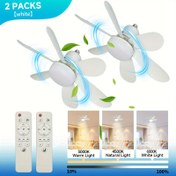 Resim 2 adet 52 cm/20.5 inç Uzaktan Kumandalı Akıllı Tavan Fanı LED Işık ile - E27/E26 Taban, Ayarlanabilir 3 Hız, Beyaz - Enerji Tasarruflu Mini Fan, Yatak Odası, Garaj, Mutfak, Modern Tasarım, Sağlam Yapı, Ayarlanabilir Fan Işığı 
