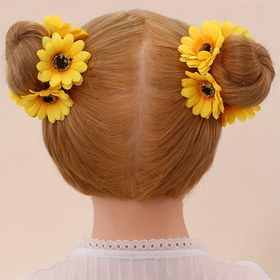 Resim 2'li Bohem tarzı Ayçiçeği Saç Halka Seti, Yapay Çiçek Süslemeleri ile Tatlı ve Şirin Lastik Saç Bantları. 