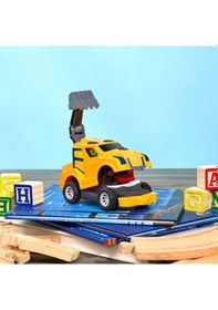 Resim Dinozor Dönüşen Araba Çarpınca Açılan Robot Kamyon Sürtmeli Oyuncak İş Makinesi Sarı Çok Renkli 