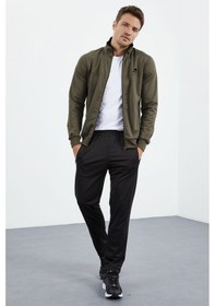 Resim Tommy Life Camel - Siyah Dik Yaka Fermuarlı Standart Kalıp Klasik Paça Erkek Eşofman Takımı - 85162 Kahverengi - Siyah 