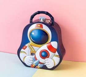 Resim MR astronot Çantalı Ve Kilitli Çocuk Kumbarası Sevimli Kilitli Kumbara Metal Hediyelik kumbara (A) 