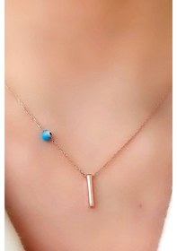 Resim Nazar Boncuklu ve Zirkon Taş Detaylı Gümüş Rose I Harfi Kolye (473206254) 