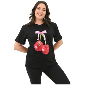 Resim Kadın Büyük Beden Kiraz Baskılı T-shirt 1785-24 001 