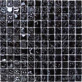 Resim MozaiKristaL Mutfak, Banyo, Havuz, Sauna, Spa ve Yaşam Alanlarının Tüm Yüzeyleri Için Cam Mozaik. Renk: Siyah, Cam Ölçüsü: 23X73 Mm. File Ölçüsü: 31.5X31.5 Cm. ( 1 Kutu = 10 File Karo = 1 M2 Fiyatıdır. ) 