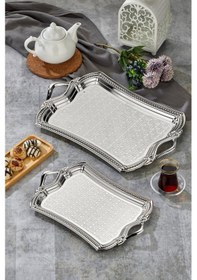 Resim Cooker 2'li Evenia Metal Dikdörtgen Gümüş Sunum Tepsisi 49x30 Cm Ve 37x23 Cm Ckr3568 Diğer 