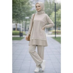 Resim Esra Butik Kadın Tesettür Rahat Kalıp Piliseli Tunik Pantolon Takım - Günlük Şık Kombin 