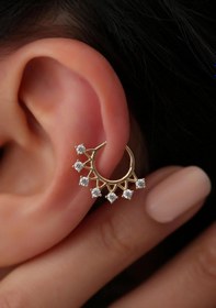 Resim 14 Ayar Altın 7 Taşlı Taç Piercing Sarı 
